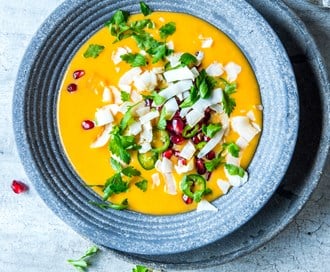 Gresskarsuppe med chili, ingefær og kokos