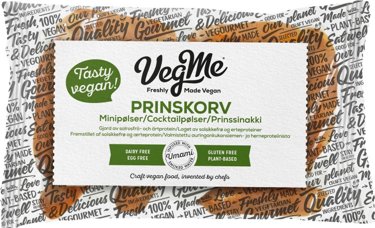 VegMe prinskorv, minip&oslash;lse eller sosisser.
